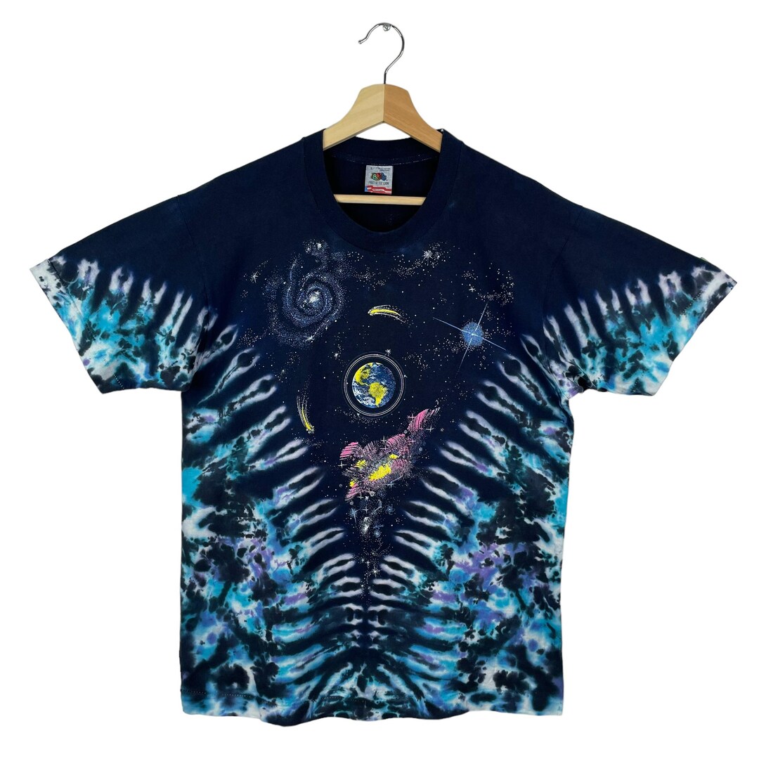 Vtg 90s Liquid Blue Tie Dye Outer Space Solar System Graphic T 