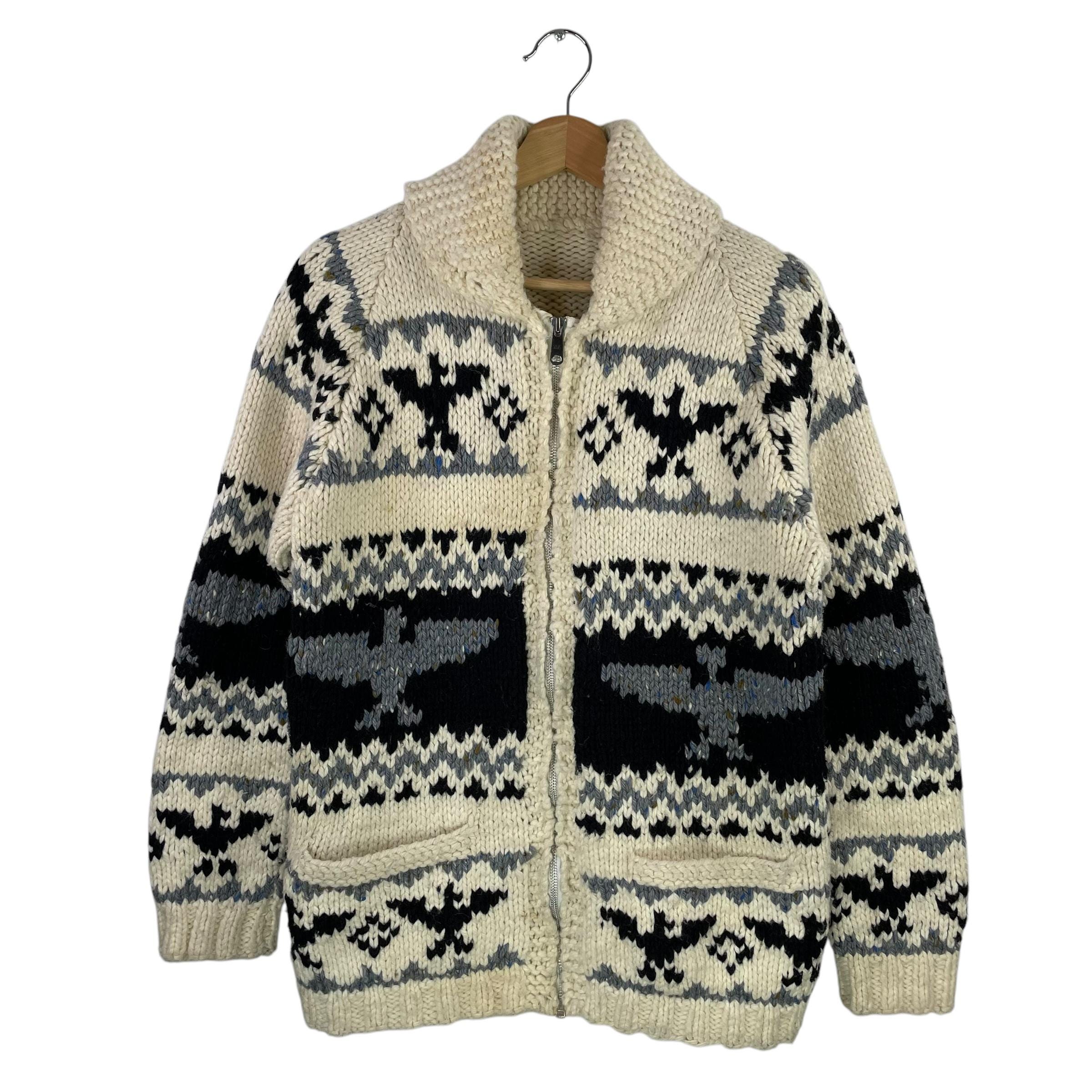 VTG Thunderbird Cowichan Sweater Full Zip Hand Knit Thick Wool 60s