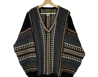 Vintage 90s Coogi Style Cardigan | 3D Textured Knit | Abstract