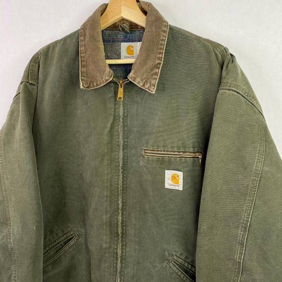 VTG Carhartt Detroit Jacket J97 MOS Size 2XL Green Plaid VTG Carhartt Detroit Jacket J97 MOS Size 2XL Green Plaid