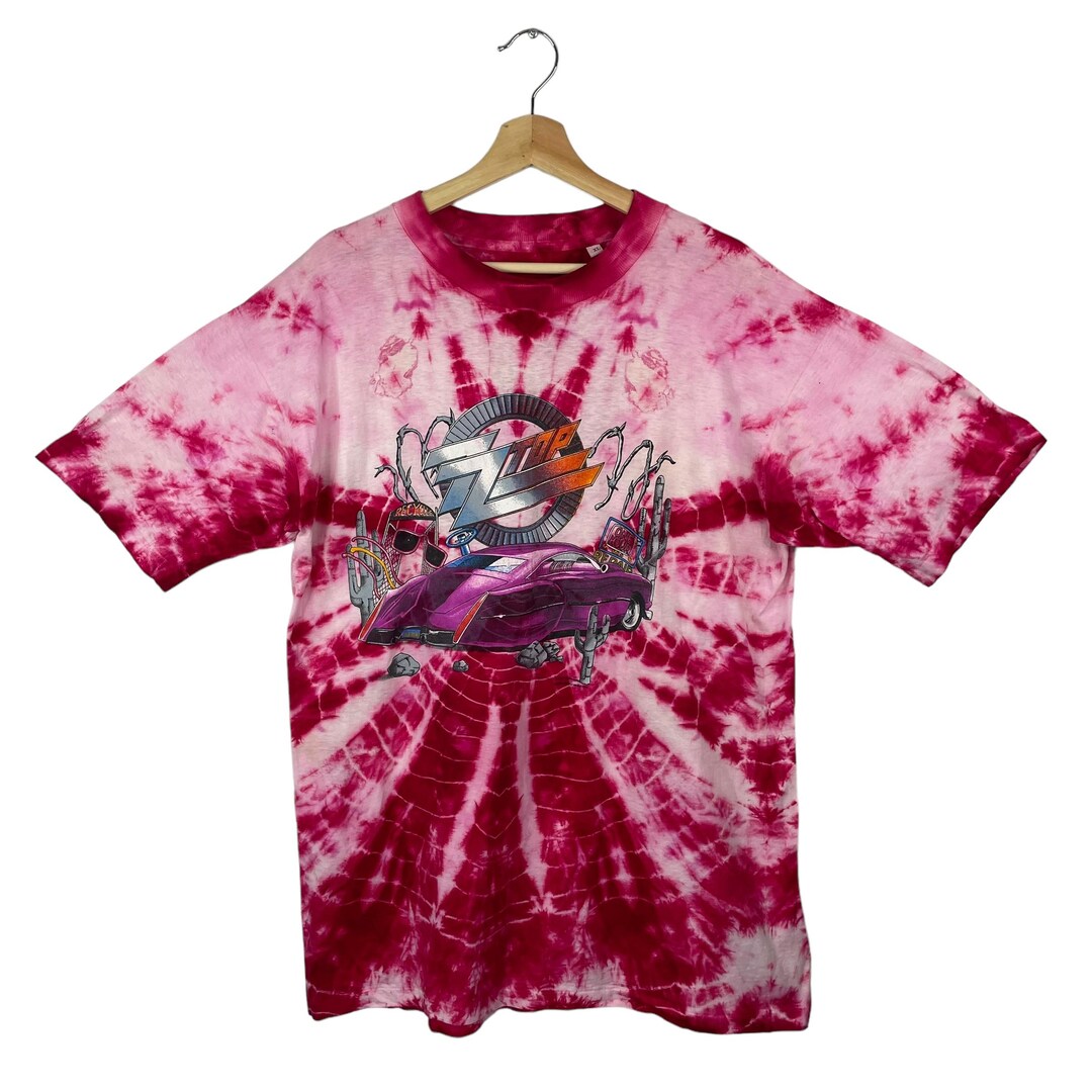 VTG ZZ Top Recycler Tour 1990 Car Pink Tie Dye Rock Band Tee T 