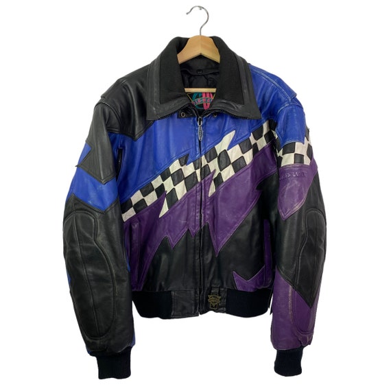 VTG Cold Wave Leather Color Block Checkered 80s 90s VTG Cold Wave Leather Color Block Checkered 80s 90s
