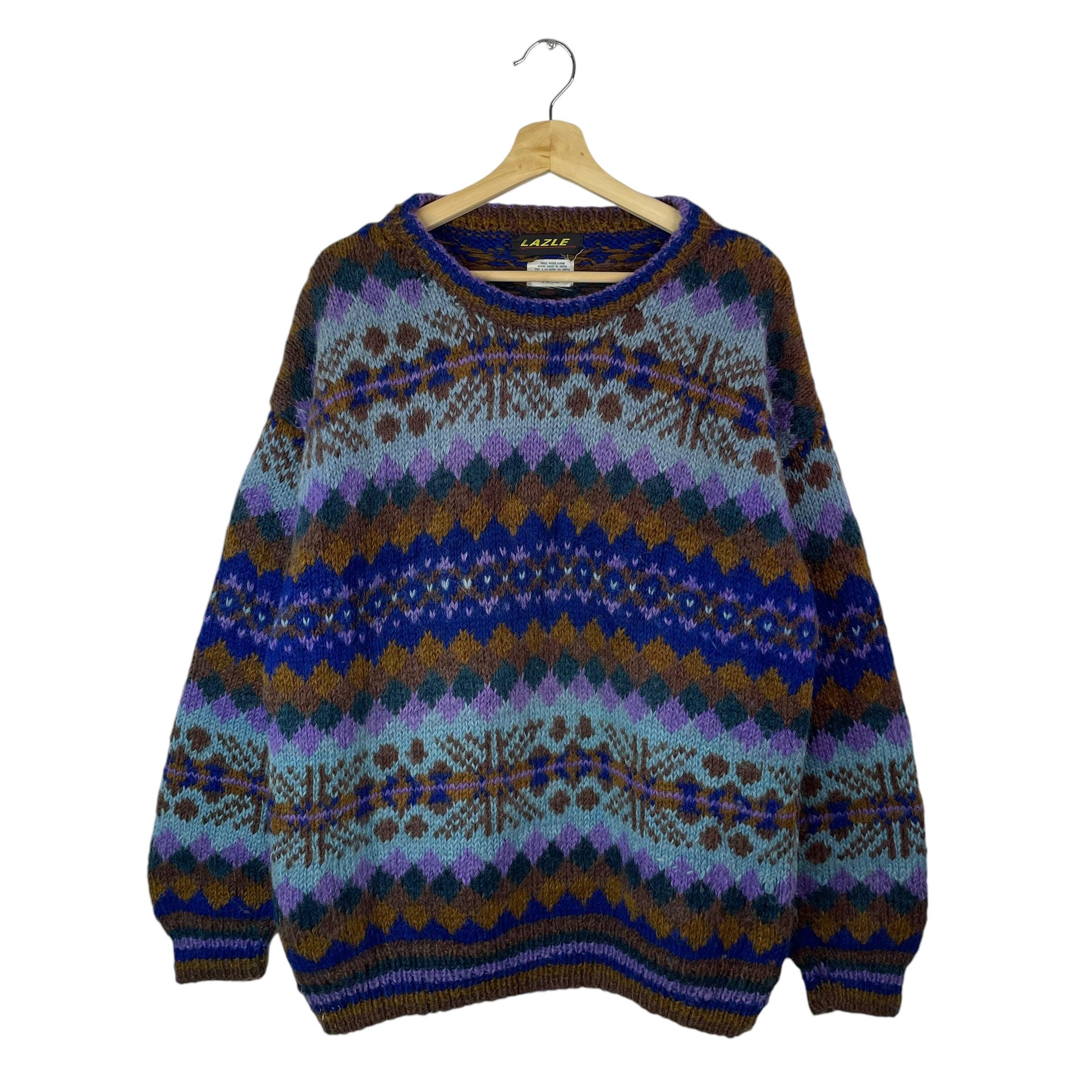 Hand Made in Nepal Knit Wool Multicolor Style Knit Sweater 80s/90s 