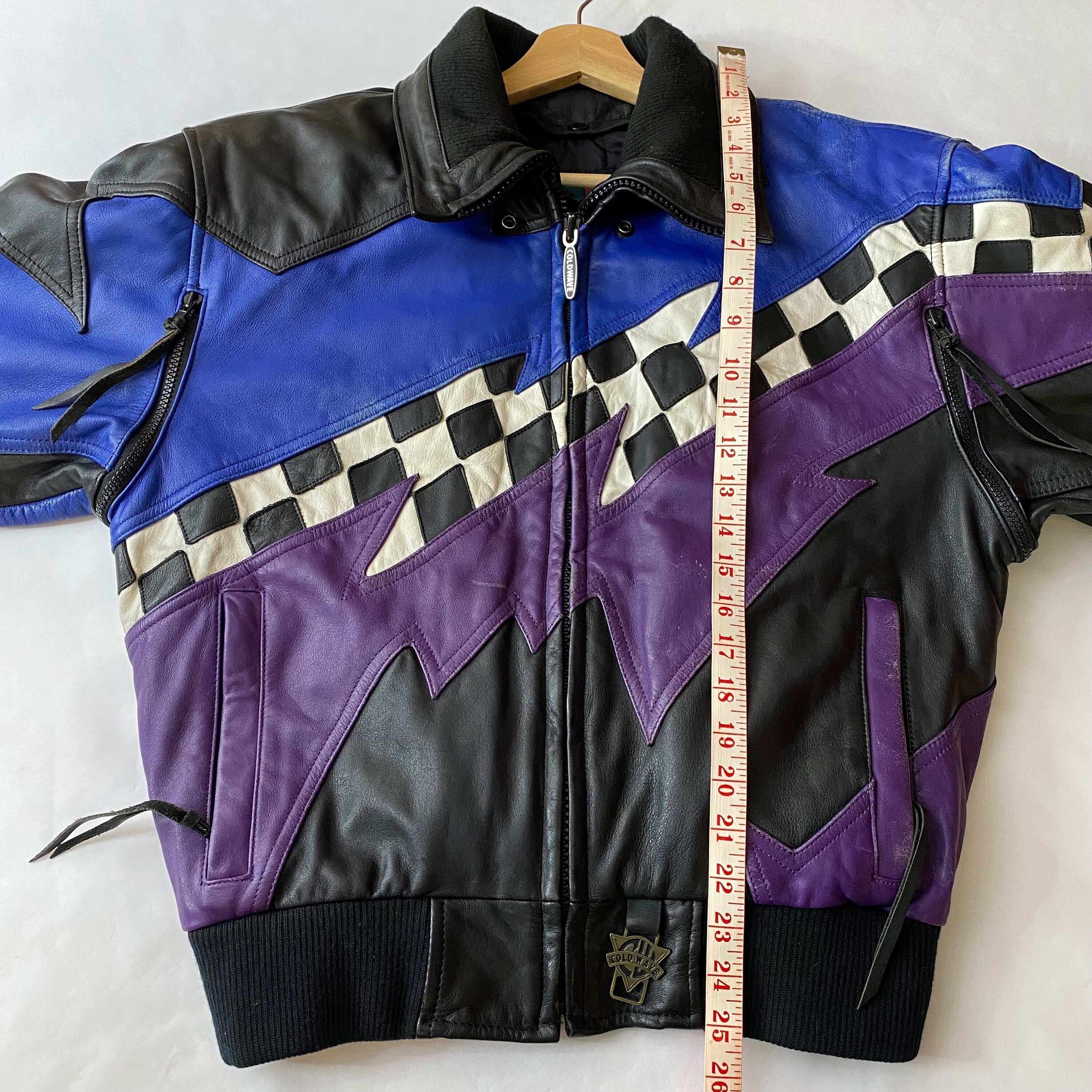 VTG Cold Wave Leather Color Block Checkered 80s 90s