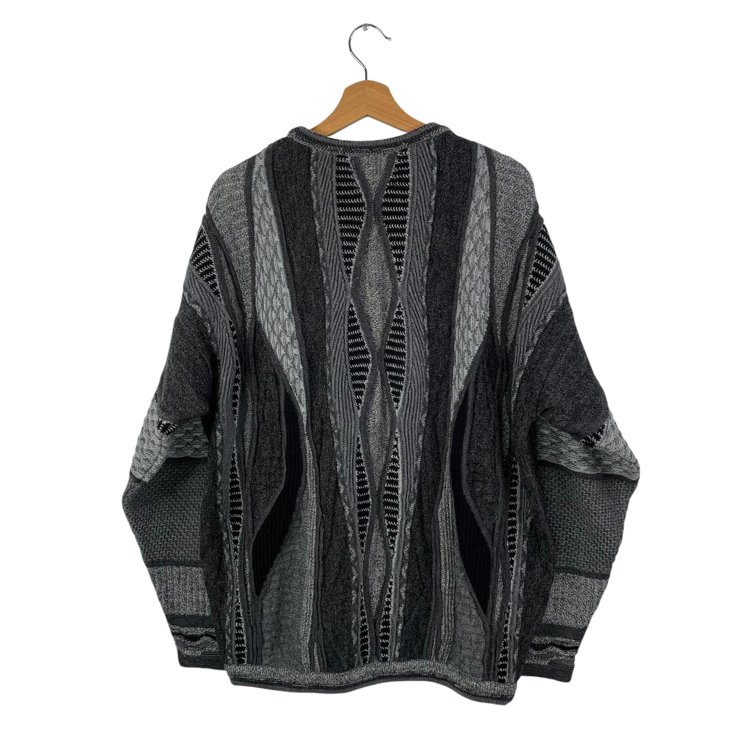 Tosani Canada 3D Knit Multicolor Gray Coogi Style Knit Sweater 80s