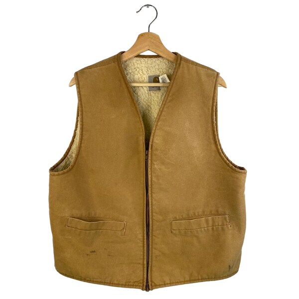 VTG Carhartt Sherpa Lined Vest 6SV Heavy Duck Canvas 70s/80s Work Hunting Large