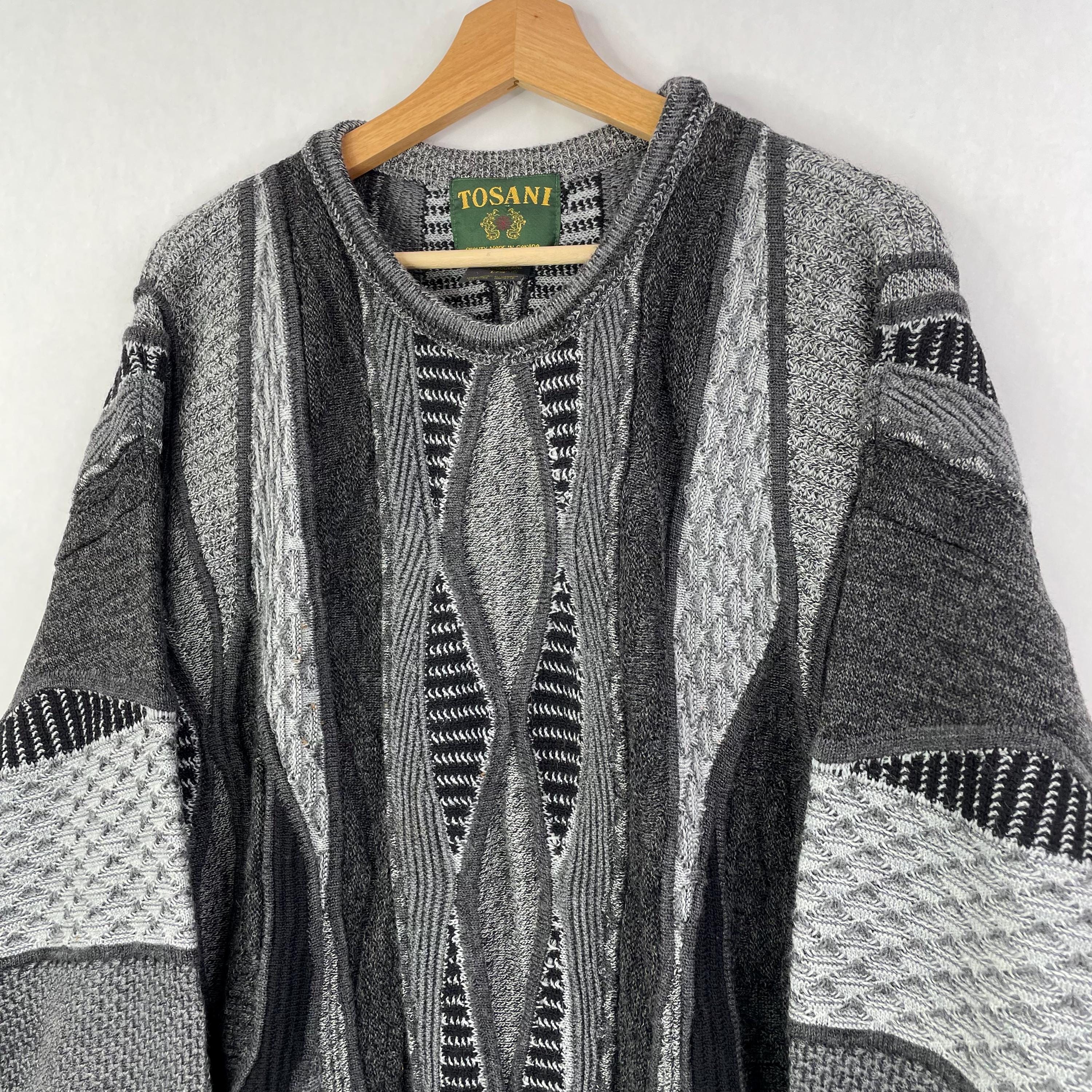 Tosani Canada 3D Knit Multicolor Gray Coogi Style Knit Sweater 80s