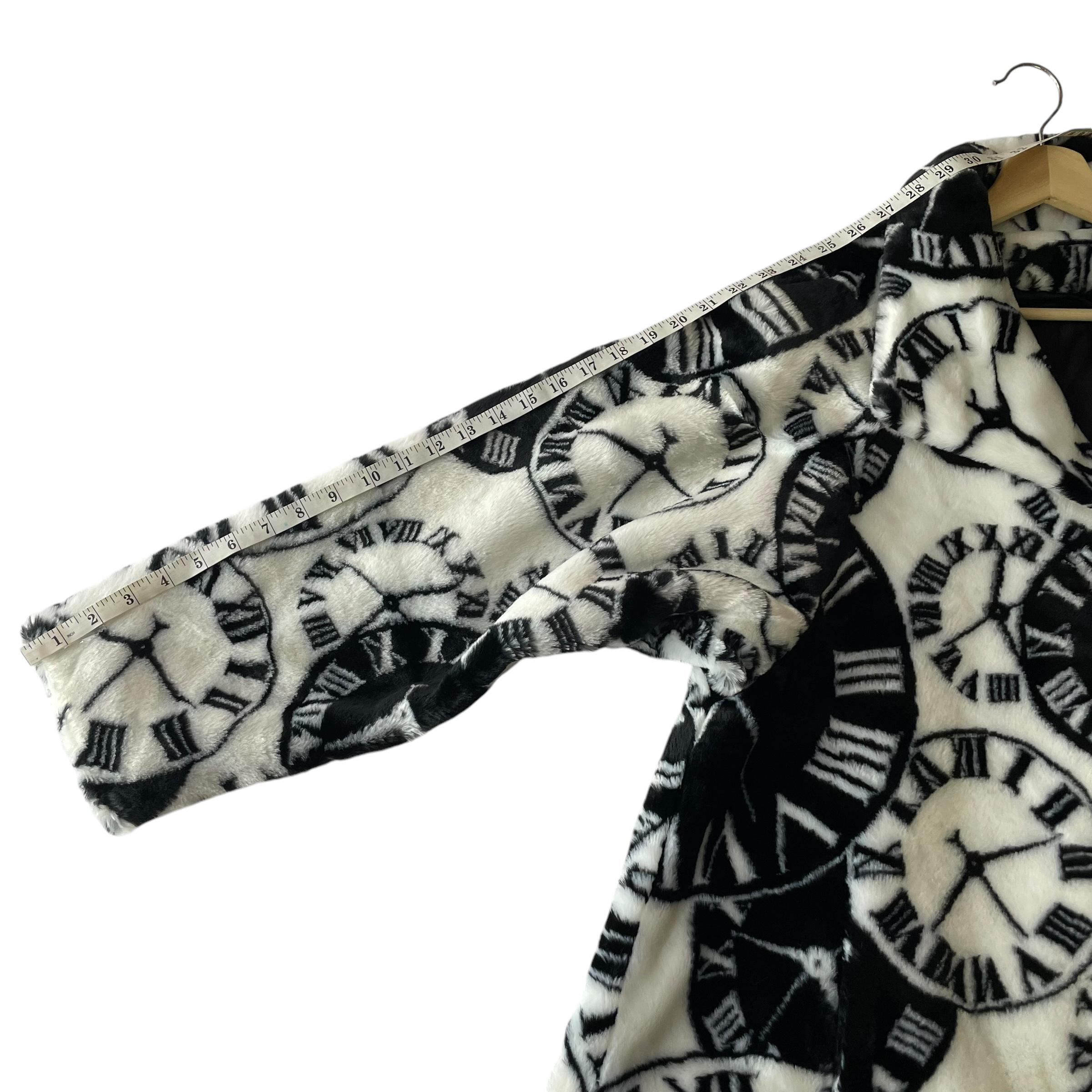 VTG Mariel 80s Faux Fur Clock Picasso Art Print Wrap Coat USA Made 