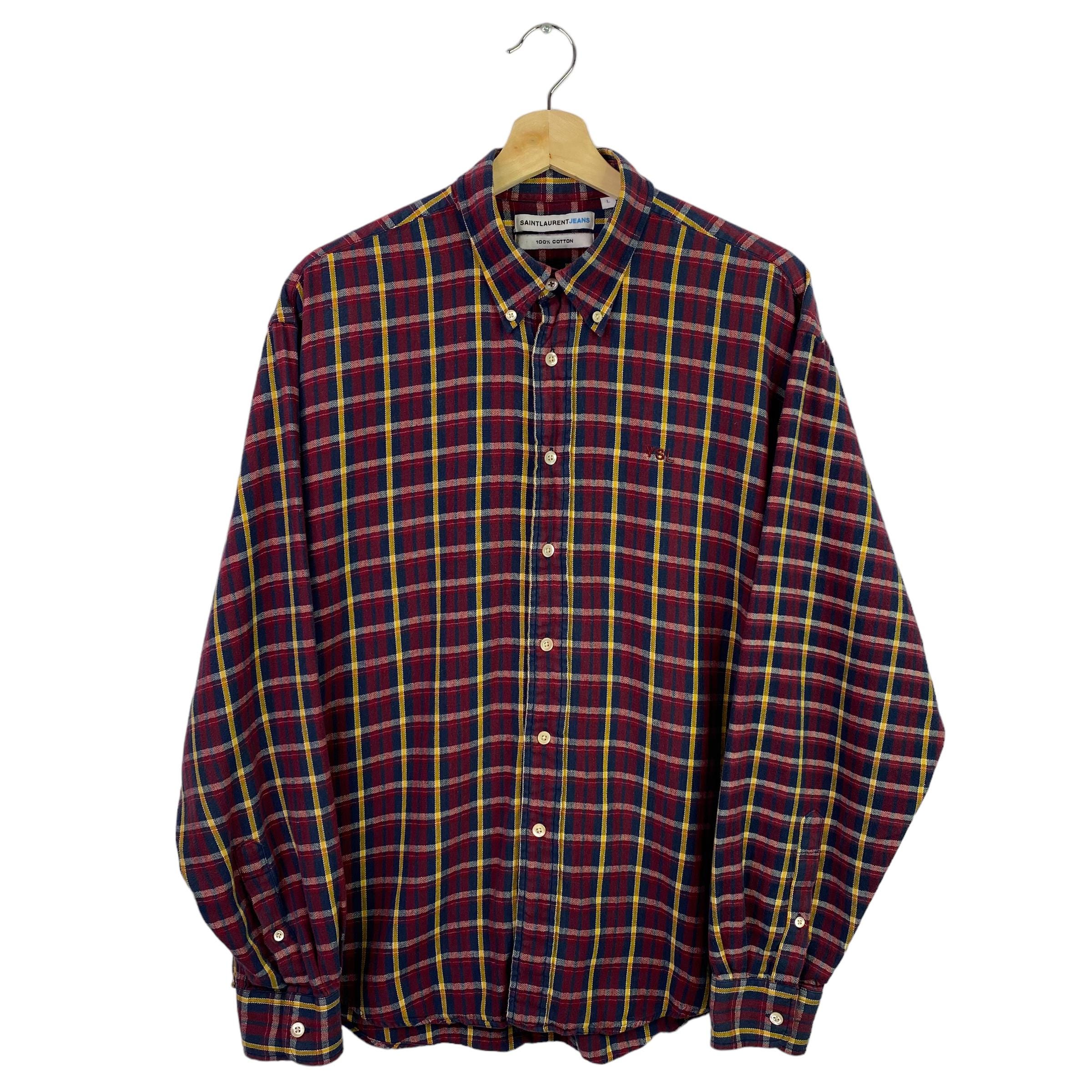 SAINT Laurent Jeans Plaid Flannel Casual Shirt Men