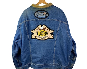 VTG Harley Davidson Blue Denim Trucker Lee Storm Rider Sherpa Jean Jacket 2XL