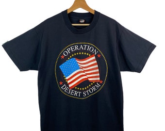 VTG Operation Desert Storm USA American Flag 1991 Shirt Black Screen Stars Sz XL