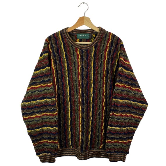 VTG Tundra Canada Coogi Style 3D Pullover Sweater Colorful 80s/90s