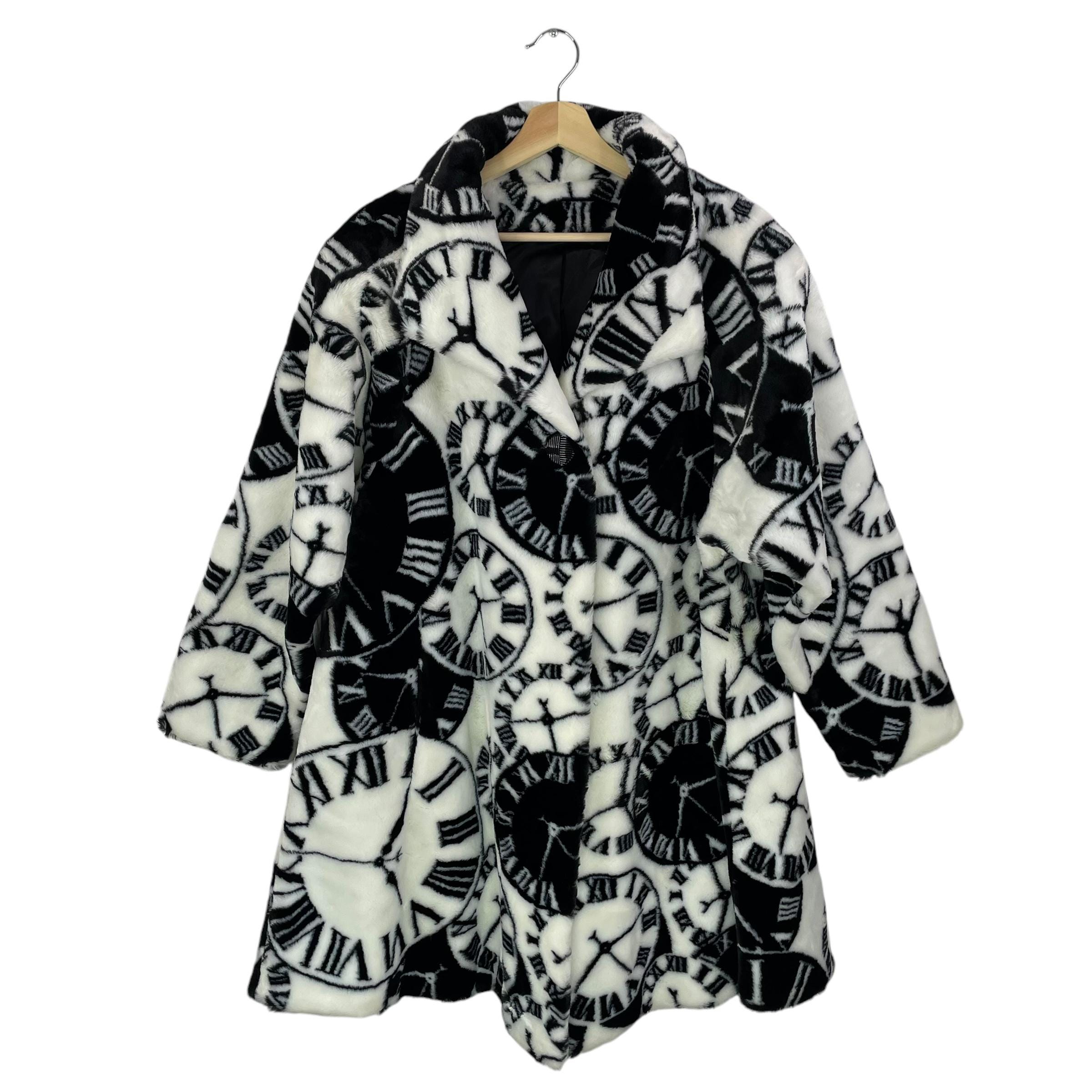VTG Mariel 80s Faux Fur Clock Picasso Art Print Wrap Coat USA Made 