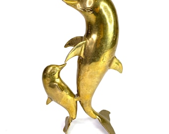 VTG Brass Dolphin Figurine Large Dancing Dolphins Brass Animal Statue MCM Decor