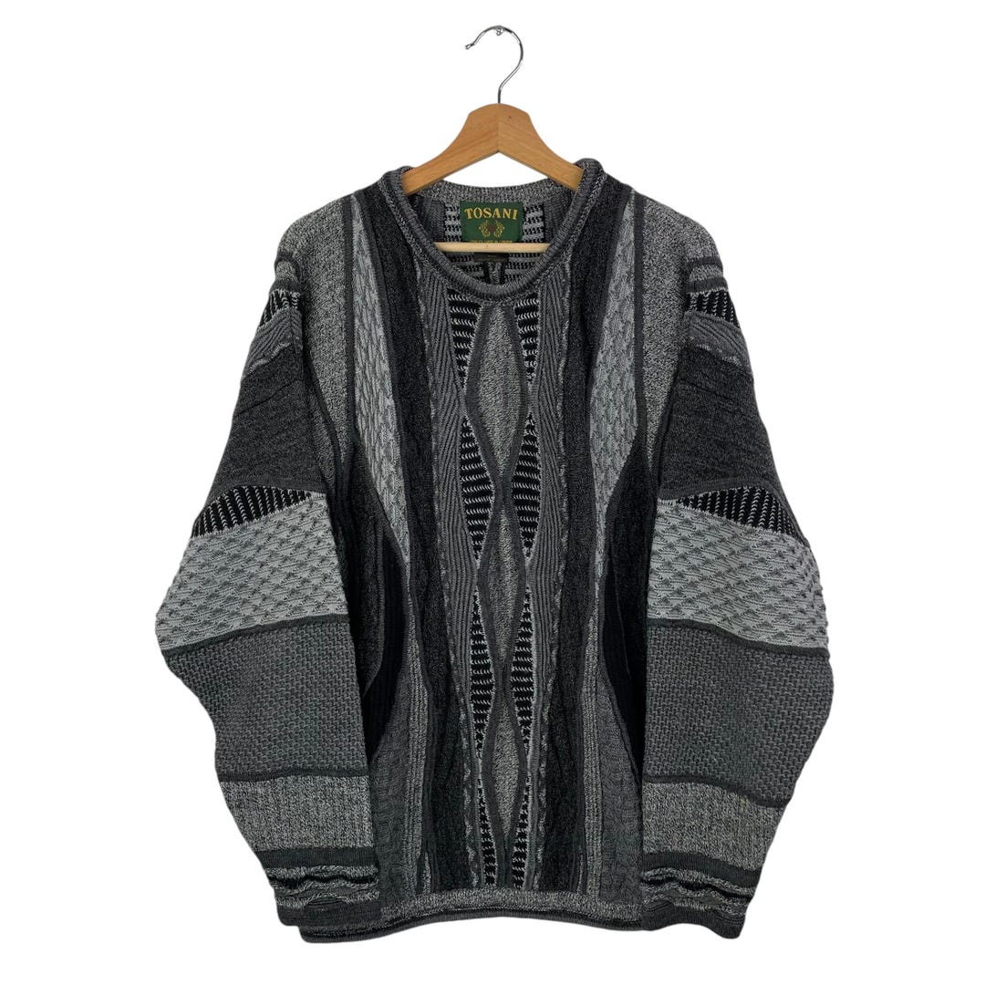 Tosani Canada 3D Knit Multicolor Gray Coogi Style Knit Sweater 80s