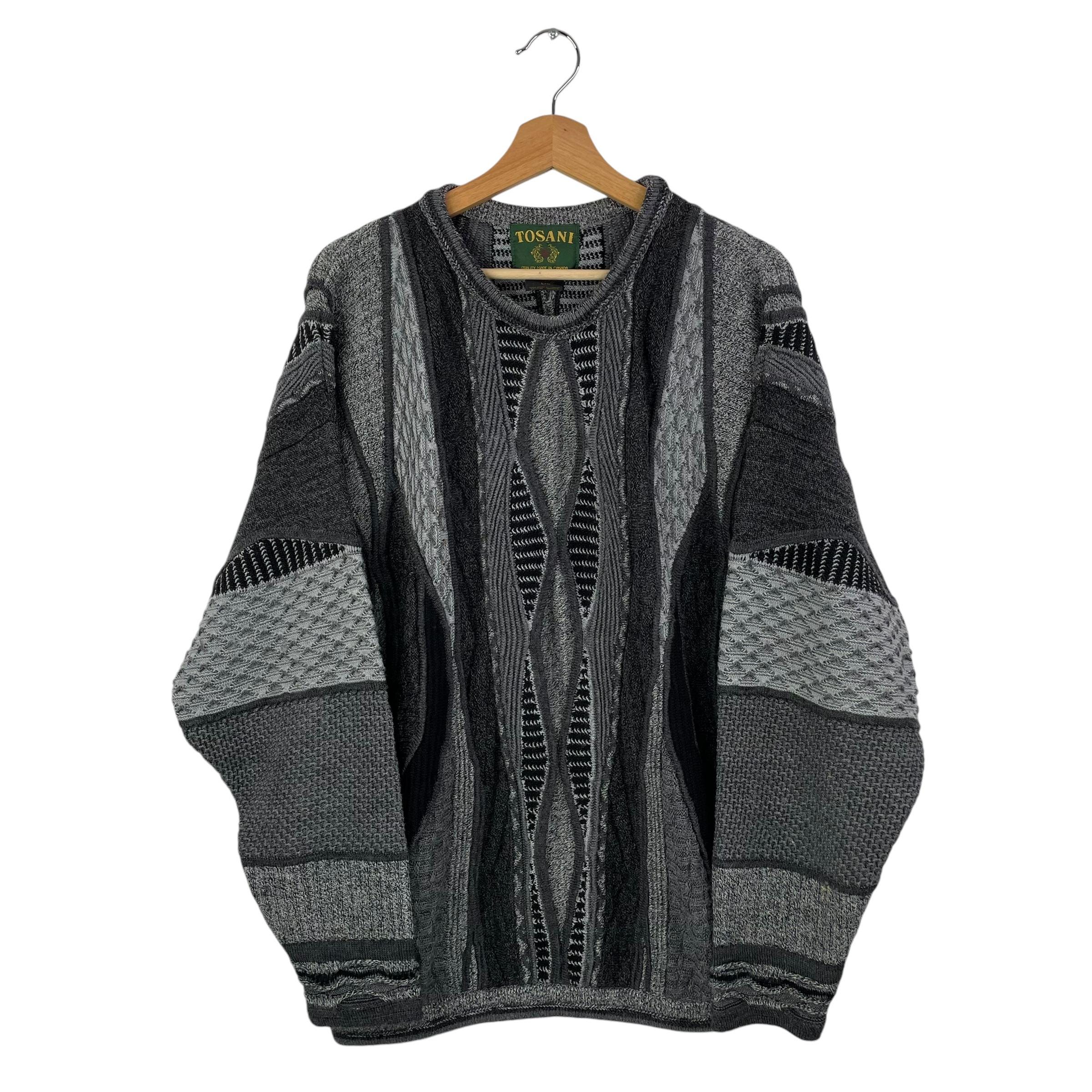 Tosani Canada 3D Knit Multicolor Gray Coogi Style Knit Sweater 80s