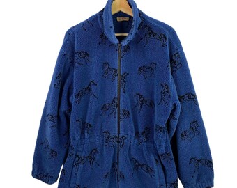 Tsunami Horse Deep Pile Fleece Button Front Western Ranch Jacket Womens Blue M