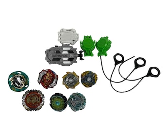 Lote de 5 Beyblades TakaraTomy Burst 2017 com cordas e lançamento de ameaça dupla