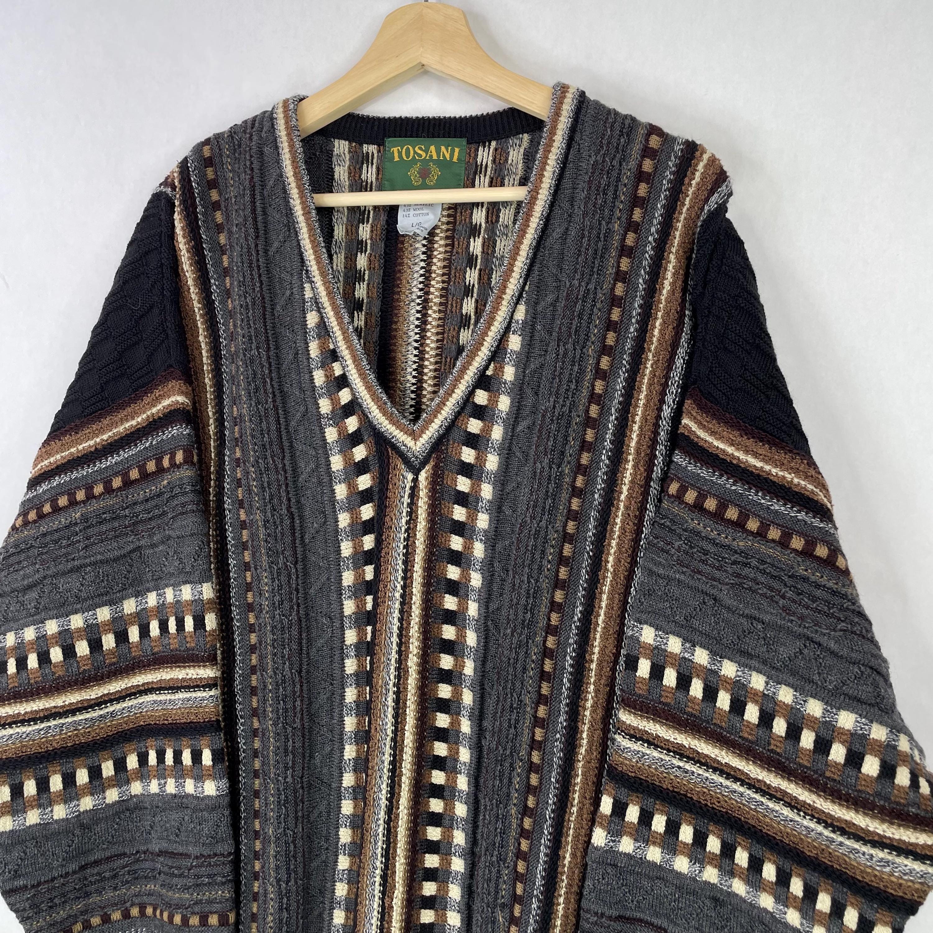 Tosani Canada 3D Knit Multicolor Coogi Style Sweater Grandpa 80s