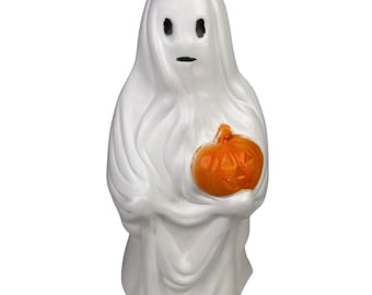 Vintage Halloween Empire Plastic Blow Mold Ghost With Skull & Pumpkin Working
