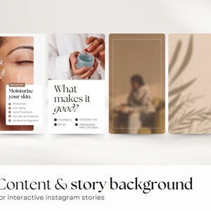 4 social media story templates about skin care. content creation. 2 backgrounds and 2 designs.