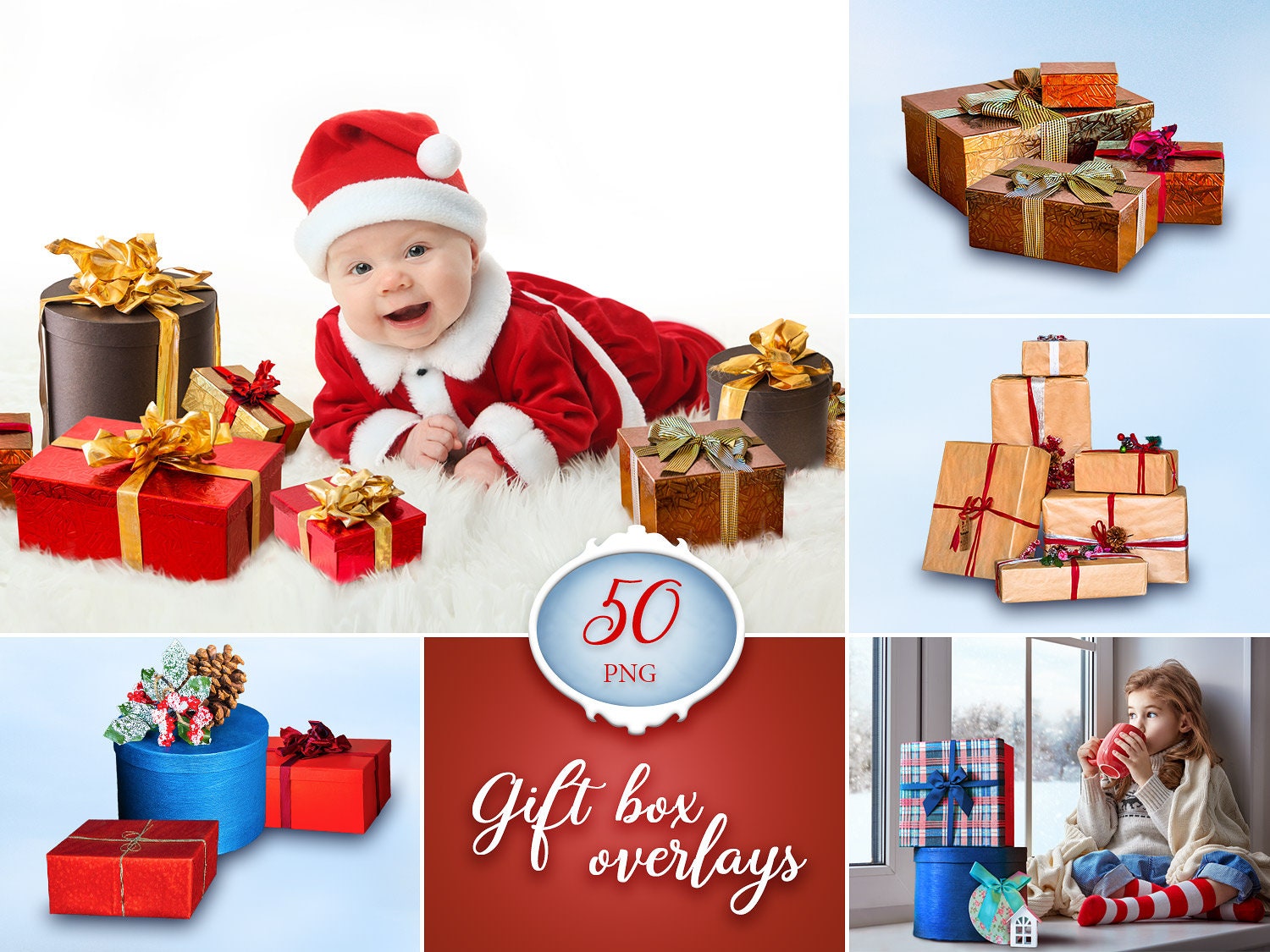 50 Christmas Gift Box Overlays Overlay Photo Prop Etsy