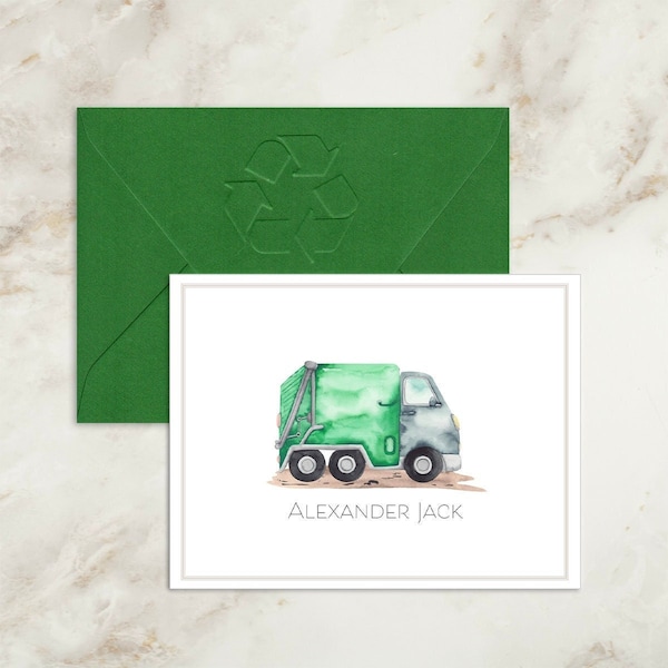 Garbage Truck Note Cards | Trash Truck Note Cards |  Personalized | Thank You Cards |  Stationery | Party | Birthday | Notecards for Boys