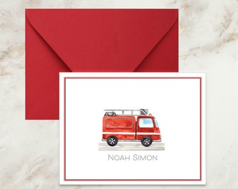 Firetruck Note Cards | Personalized |  Firetruck Thank You Cards | Stationery | Notes for Boys | Firefighter | Birthday Party | Toddler