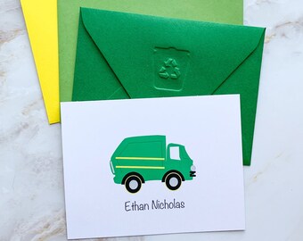 Garbage Truck Stationery | Personalized Garbage Truck Thank You Cards | Embossed Stationery | Garbage Truck Note Cards | Children Stationery