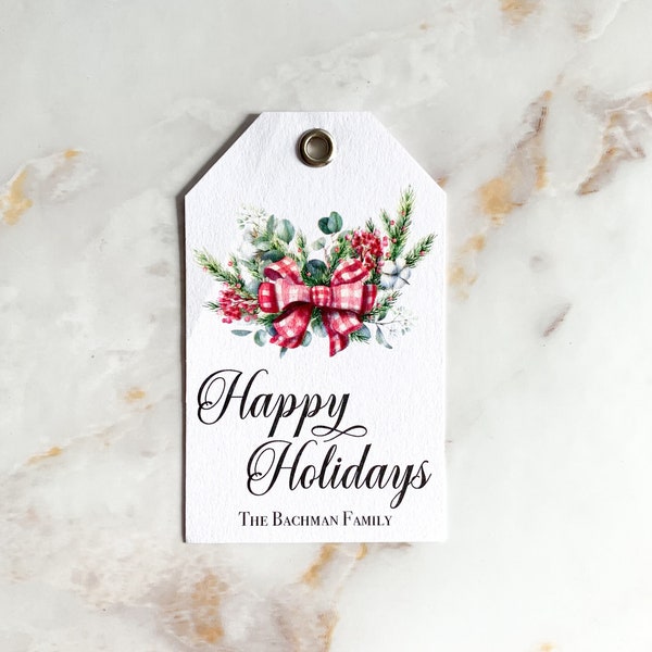 Personalized Christmas Tags  | Christmas Wreath Plaid Bow Gift Tags | Personalized Gift Tags | Holiday Gift Tags | Christmas Greenery