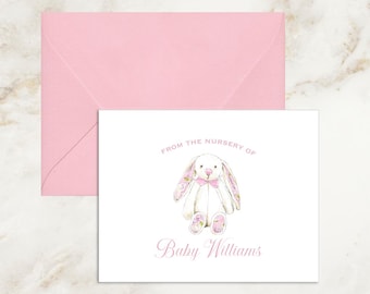 Pink Baby Shower Thank You Cards | Bunny | Personalized | Folded Cards