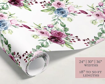 Burgundy Flowers Wrapping Paper | Floral Gift Wrap  | Wrapping Paper Rolls | Gift Wrap | Premium Gift Wrap | Wedding Gift Wrap | Watercolor
