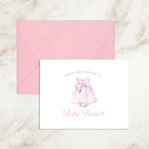 Pink Baby Shower Thank You Cards | Girl Dress | Personalized | Folded Card | Purple