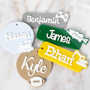Boy Acrylic Tag | Glitter Tag | Gift | Basket Tags | 3D Tag | Bag Tag | Luggage | Backpack | Lunchbox | Diaper | Dino | Bolt | Train | Fish