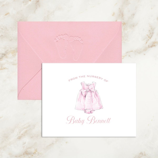 Pink Baby Shower Thank You Cards Girl | Baby Girl Dress Thank You Cards | Baby Shower Gift Girl | Baby Note Card | From the Nursery | Purple