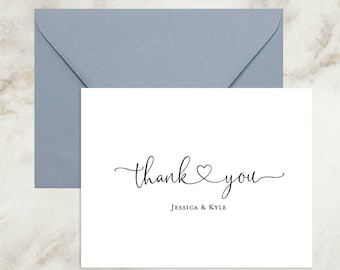 Thank You Cards | Script Heart Font Cards | Girl Thank You | Note Cards | Folded Cards | Personalized Stationery