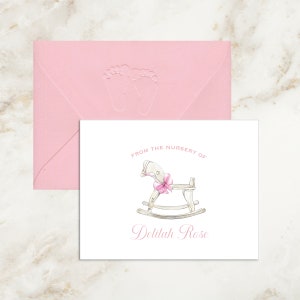 Pink Baby Shower Thank You Cards Girl | Baby Rocking Horse Thank You Cards | Baby Shower Gift Girl | Baby Note Cards | From the Nursery of