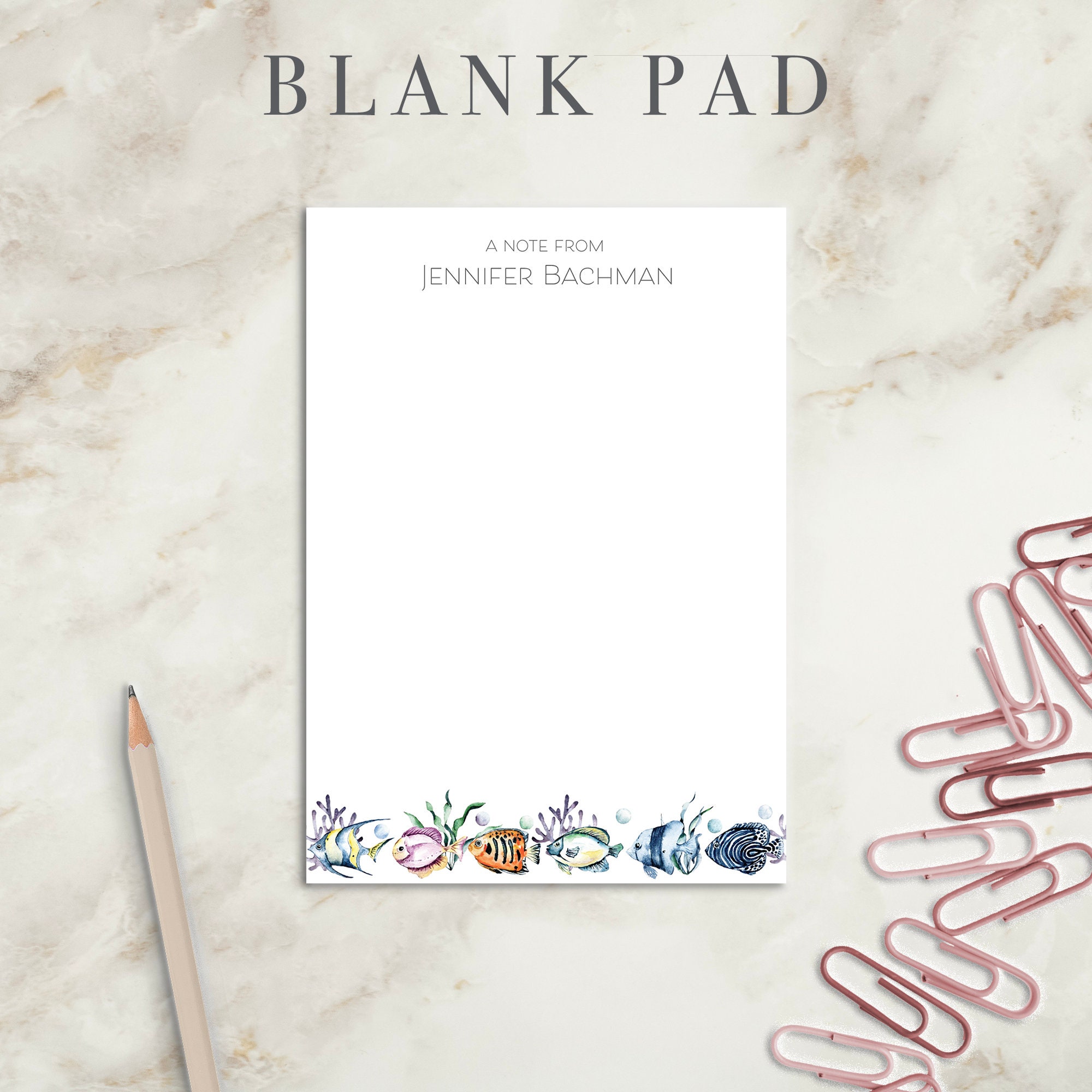 Tropical Fish | Beach House Notepad | Custom Writing Pad | Stationery ...