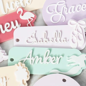 Girl Acrylic Tag | Glitter Tag | Gift | Basket Tags | 3D Tag | Bag Tag | Luggage | Backpack | Lunchbox | Diaper | Unicorn | Princess | Bow