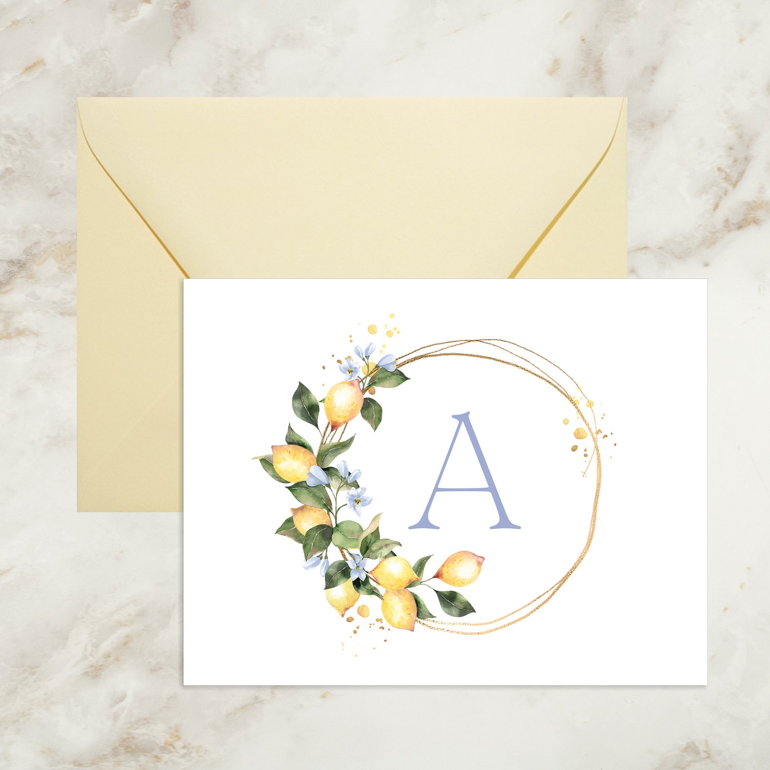 Monogram Lemon Cards | Stationery Cards | Citrus Note Cards | Thank You ...