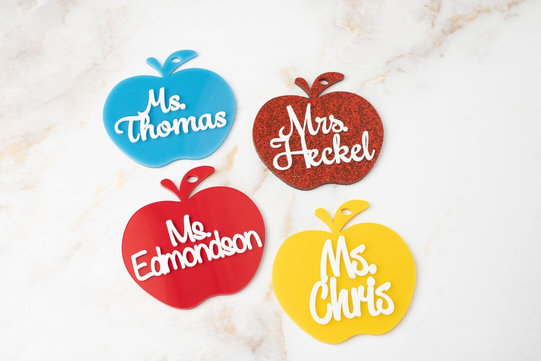 Personalized Apple Acrylic Tag | Backpack, Basket, Bag, Lunchbox Tag ...