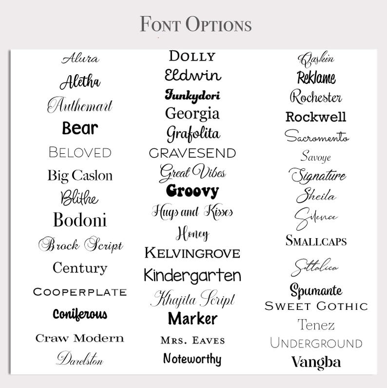 May include: A list of font names in black text on a white background. The font names are organized into three columns.