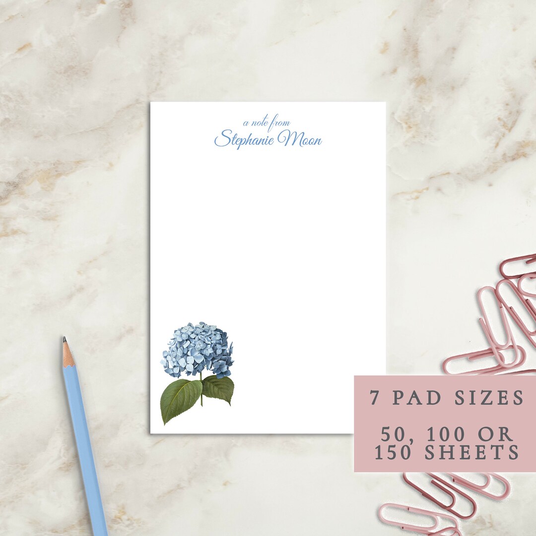 Blue Hydrangea Personalized Notepad | Custom Writing Pad | Teacher ...