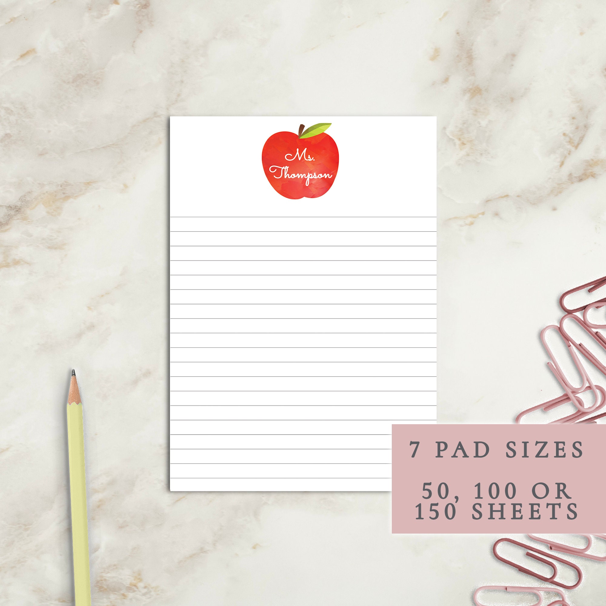 Apple Teacher Notepad | Personalized Notepad | Teacher Gift | Apple ...