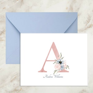 Monogrammed Letter Stationery | Personalized Letter Initial Cards  | Floral Adult Stationery | Blush Rose | Blue Tulip | Gift Stationery