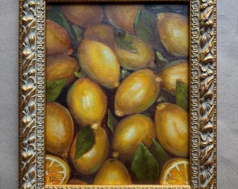 レモンリキュールの絵画：オリジナルインパスト油彩静物画、イタリア