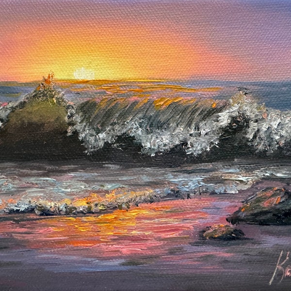 Tropical beach painting. Original oil artwork. Seascape painting home decor. Wall art. Wave, ocean, beach view. Gift