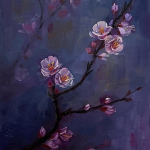 Stimmungsvolle Pfirsichblüte Ölgemälde: Original Blumenkunst, 20x30