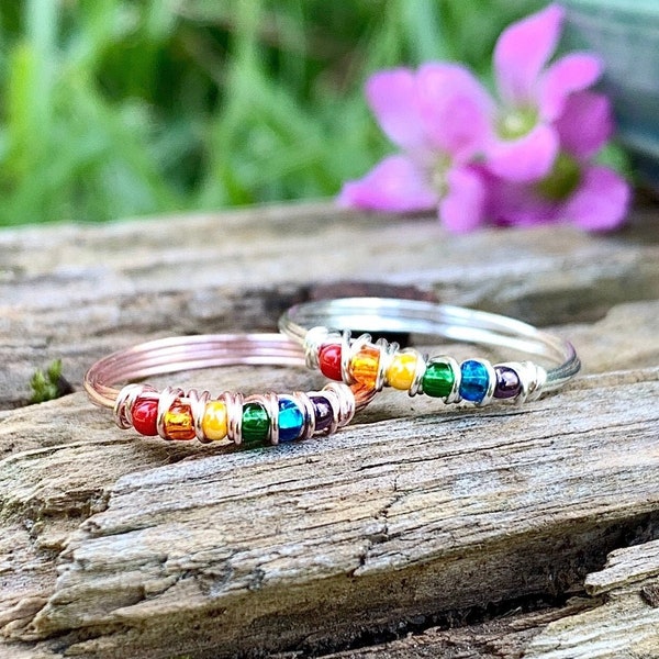 Rainbow Ring, Gay Ring, Subtle Pride Ring, Wire Wrapped Ring for Women, Rainbow Jewelry, Gay Jewelry, Pride Jewelry for Women