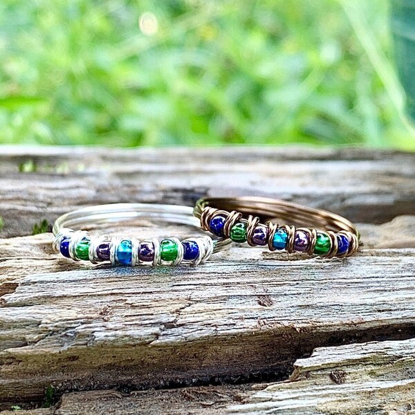 Aurora Borealis Ring, Northern Lights Ring, Celestial Ring, Seed Bead Ring, Wire Wrapped Ring for Women, Aurora Borealis Jewelry for Women